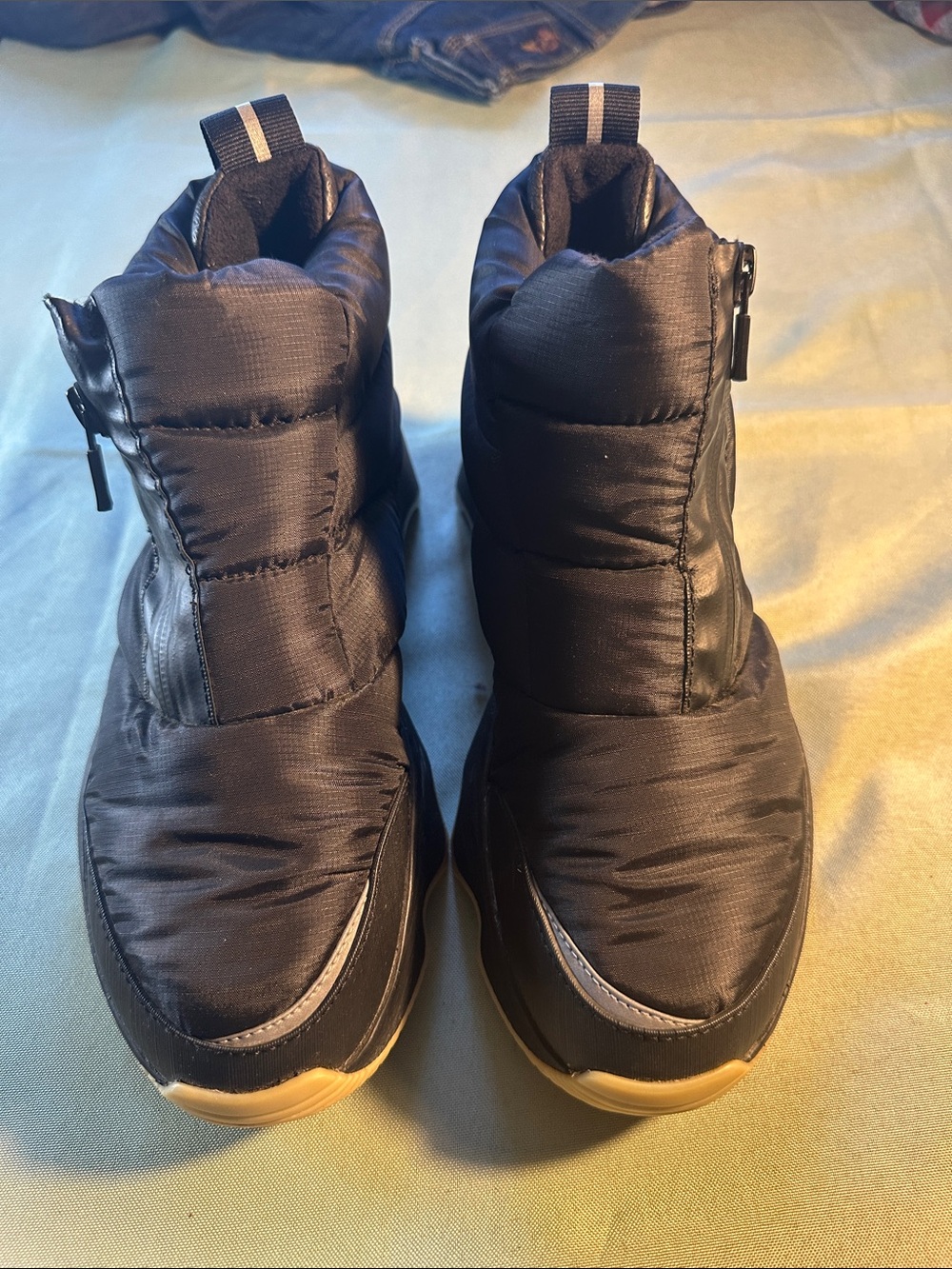 Sorel Black Puffer Ankle Booties with Tan Soles